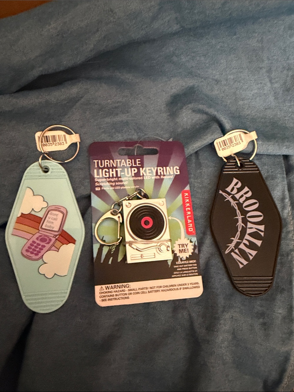 Turntable Light-Up Keyring & 2 fun keychains